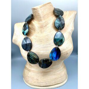Labradorite Statement Necklace Polished Faceted Madagascar 17-21" Crystals
